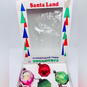 Vintage German Glass Christmas Ornaments Set of 12 Reflector Balls Boxed